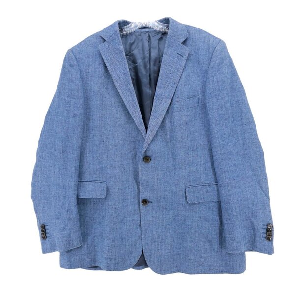 EDUARD DRESSLER 100% Linen Blue Herringbone Blazer Jacket Size 44 - 46 - Picture 1 of 9